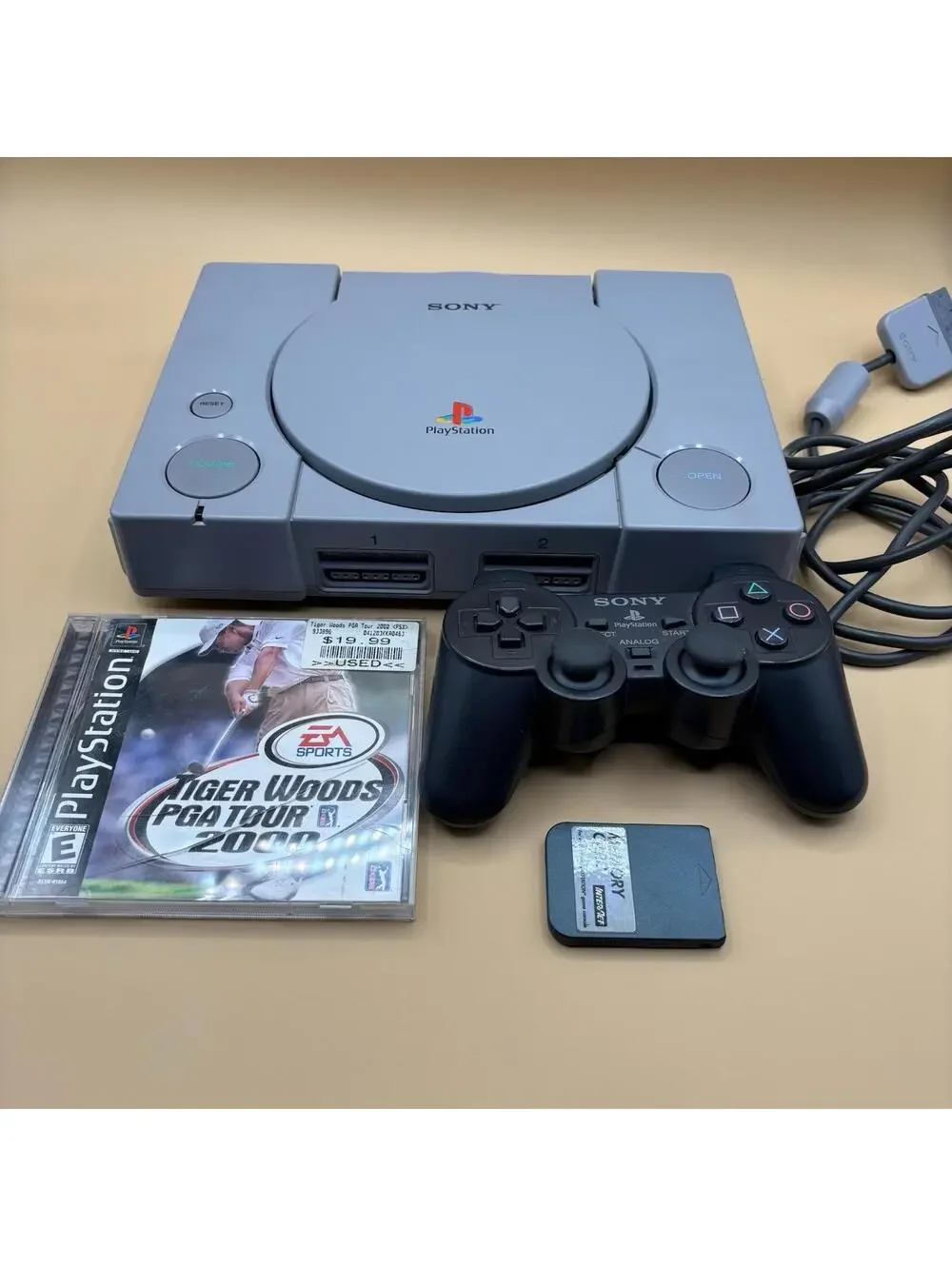 Sony Playstation 1 Console Bundle W/ Controller, Memory Card, Game & Cables